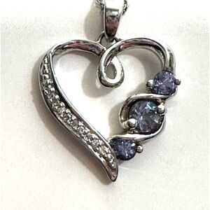 Blue Topaz with Diamond Accents Heart Shaped SS Necklace